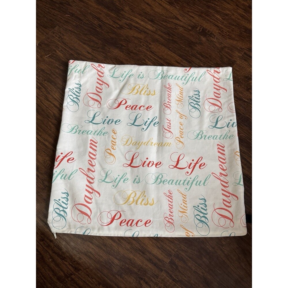 4 Newport Continental Pillow Cases Ivory Colorful Words Bliss Daydream Peace NWT